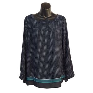 LOFT Women's Blue Polka Dot Long Sleeve Top Blouse Size XS